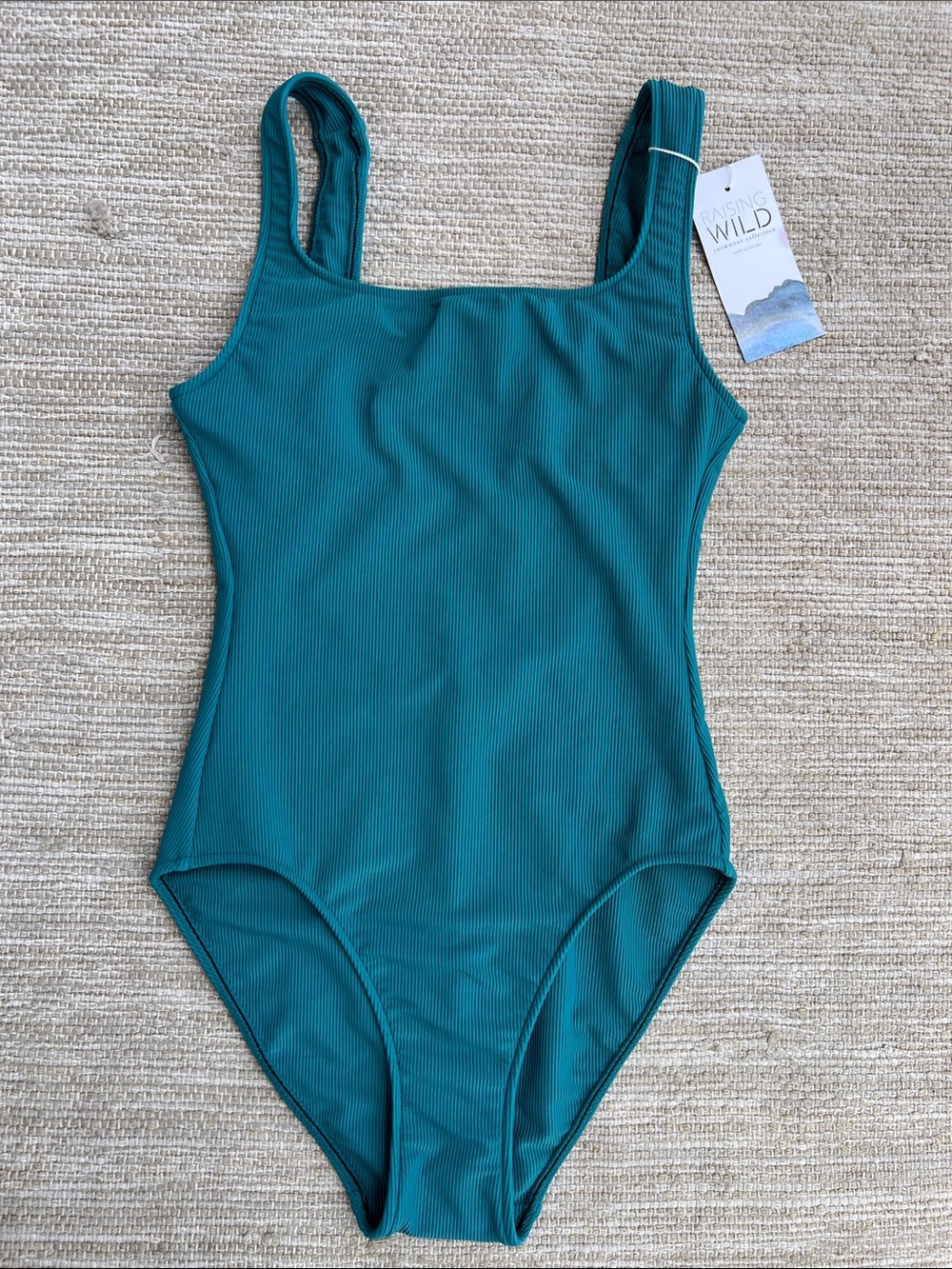 Raising Wild Topaz Joey Teal Ribbed low back One-Piece Swimsuit size XS